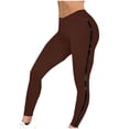 thumbnail image 2 of YOIAVAIOY Women Workout Leggings Running Stretch Yoga Pants High Waist Athletic Soft Side Striped Tights Brown XL, 2 of 6