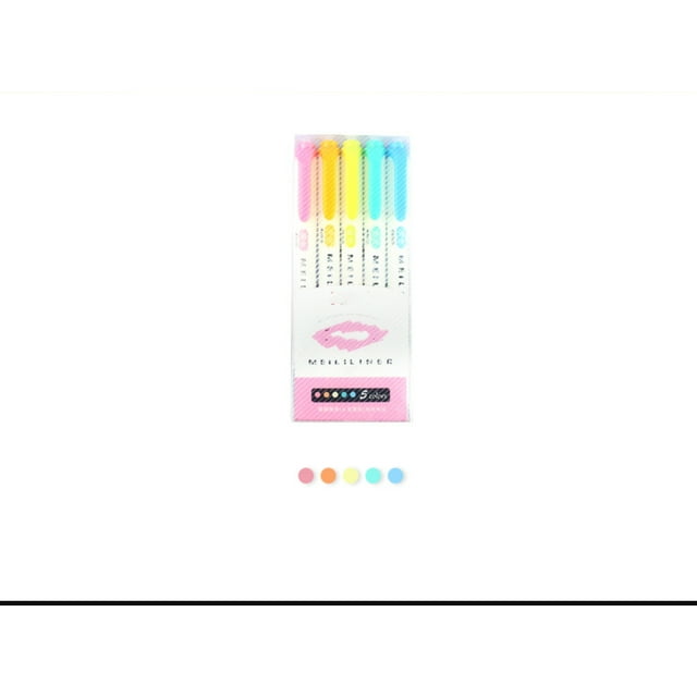 Highlighter brush Pens Double Head Fine Tip and Bold Tip ( Highlighter colors 5 pens set)