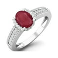 thumbnail image 2 of 7X5MM Oval Ruby Glass Filled 925 Sterling Silver Halo Accent Engagement Women Valentines Day Gifts Ring, 2 of 3