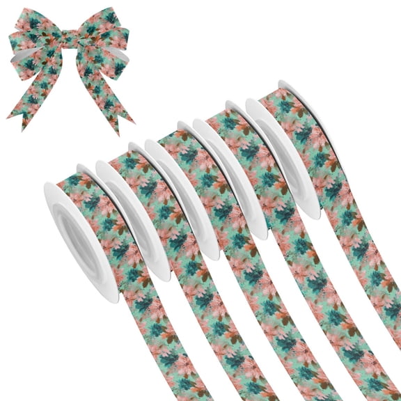 5 Rolls Christmas Ribbon 1.5 inch Wide Decorative Ribbon for Gift Wrapping and Holiday Decorations Pink Abstract Floral Patterns