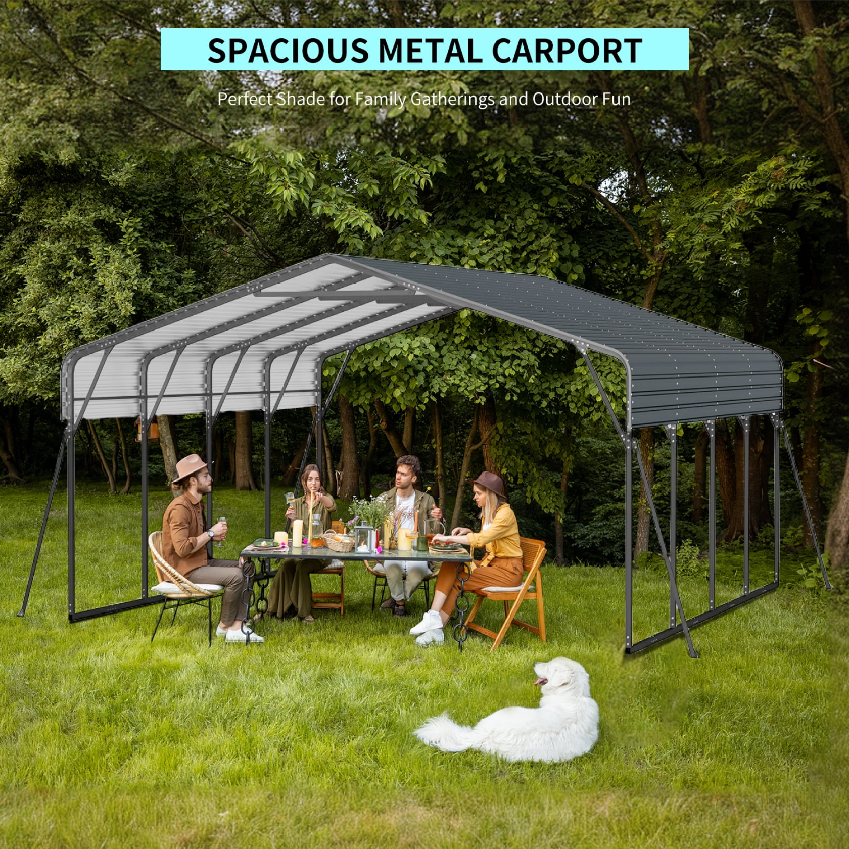 Miekor Furniture 20x20FT Metal Carport Heavy Duty with Galvanized Steel Roof, Outdoor Garage Car Shelter Shade for 2 Cars, Boats and Truck 61116