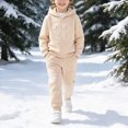 thumbnail image 2 of HFHAPW Boys Girls Sweatsuit 2 Piece Outfits Cozy Athletic Tracksuit Set Pullover Hoodie and Jogger Pants Kids Clothes(Khaki,5-6 Y), 2 of 9