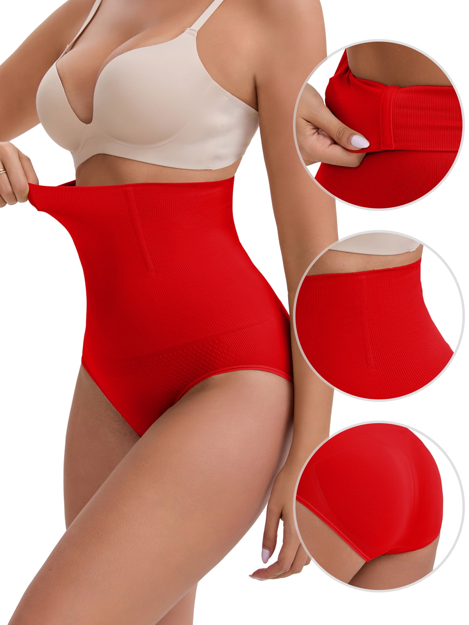 DARING DIVA Women's High-Waisted Butt Lifting Briefs Postpartum Tummy Control L Red