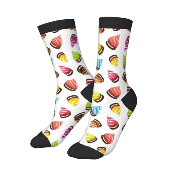Kids Girls Boys Socks - Colourful Ice Cream Print White Comfort Breathable Crew Socks for Boys Girls Kids, Soft Athletic Running Socks for Boys Socks 6-10 Years Old