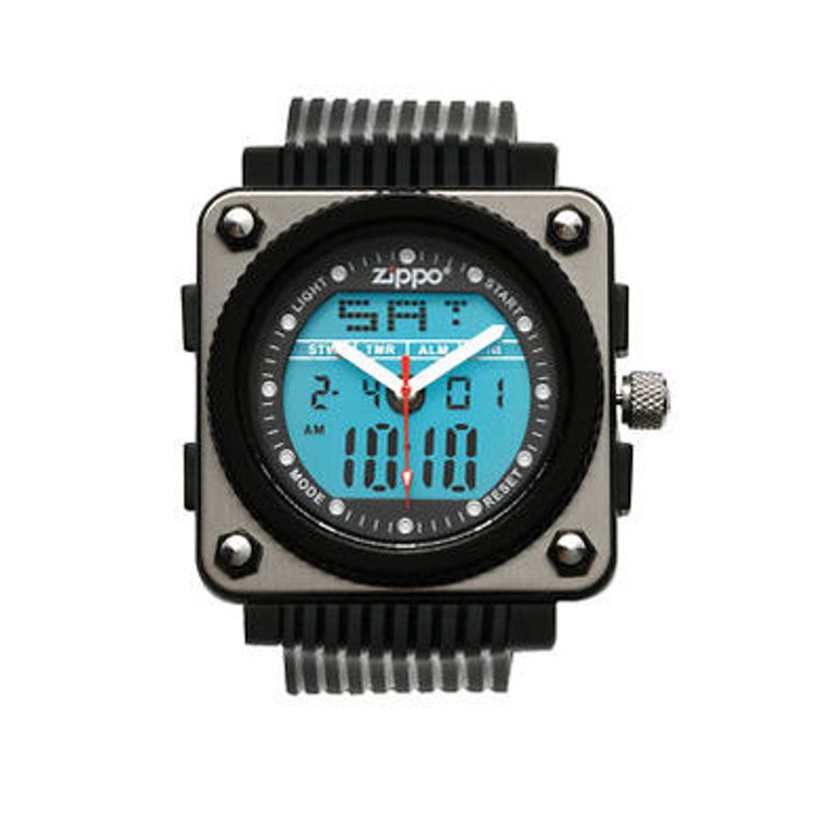 Black Digital/Analog Sports Watch with Black Polyurethane Strap
