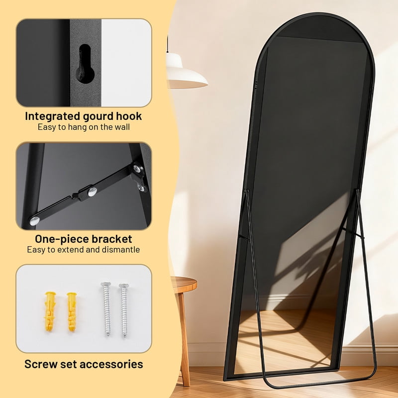 Arched Full Length Mirror, 59"x16" Large Floor Mirrors, For Wall Door Bedroom Bathroom Living Room (Black)