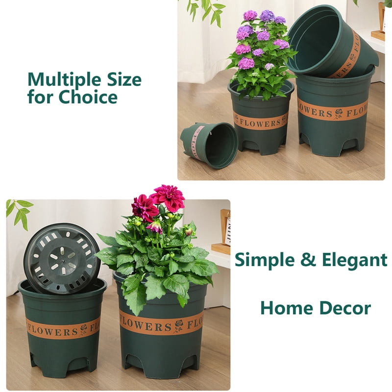 1.5 Gallon Plastic Nursery Pots, 7.5 Inch Round Plant Pots with Drainage Holes, 10 Pack Flower Pots for Outdoor Indoor Plants, Flowers, Gardening Gifts for Women, Green