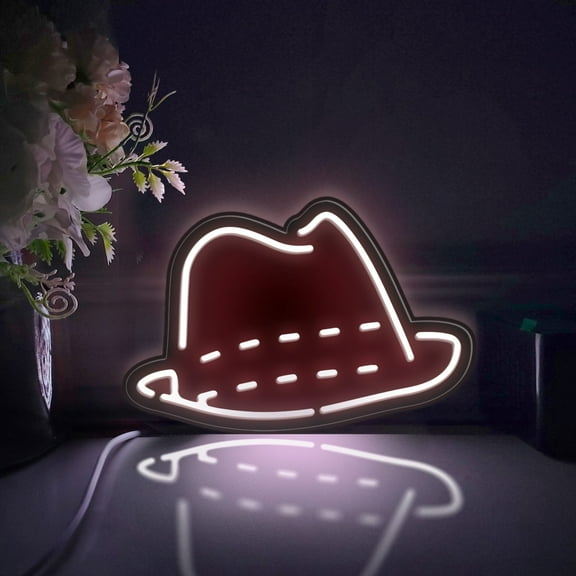 Cowboy Hat Led Light Box, Dimmable Neon-Like Light Signs USB Power for Wall Decor Bedroom Decoration, Static Light (WxH) 8"x5"