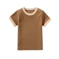 thumbnail image 4 of CPNG Boys' and Girls' Summer Short Sleeve T Shirt Children's Color Blocked Crewneck Soft Tops T-Shirts(Brown,2-3 Years), 4 of 4
