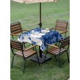 thumbnail image 3 of Outdoor Tablecloth with Umbrella Hole and Zipper, Navy Blue Christmas Square Table Cloth 54x54 Inch Waterproof Tablecloth, Snowman Xmas Snowflake Ball Winter Picnic Table Cover for Patio Camping, 3 of 7