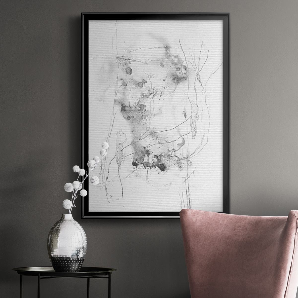 Graphite Abstract IV Premium Framed Print, in Gold, Black, or Silver - Ready to Hang