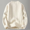 thumbnail image 5 of Dolkfu Pullover Sweater for Man Cable Knit White Sweaters Loose Fit Solid Crew Neck Sweater for Men L, 5 of 9