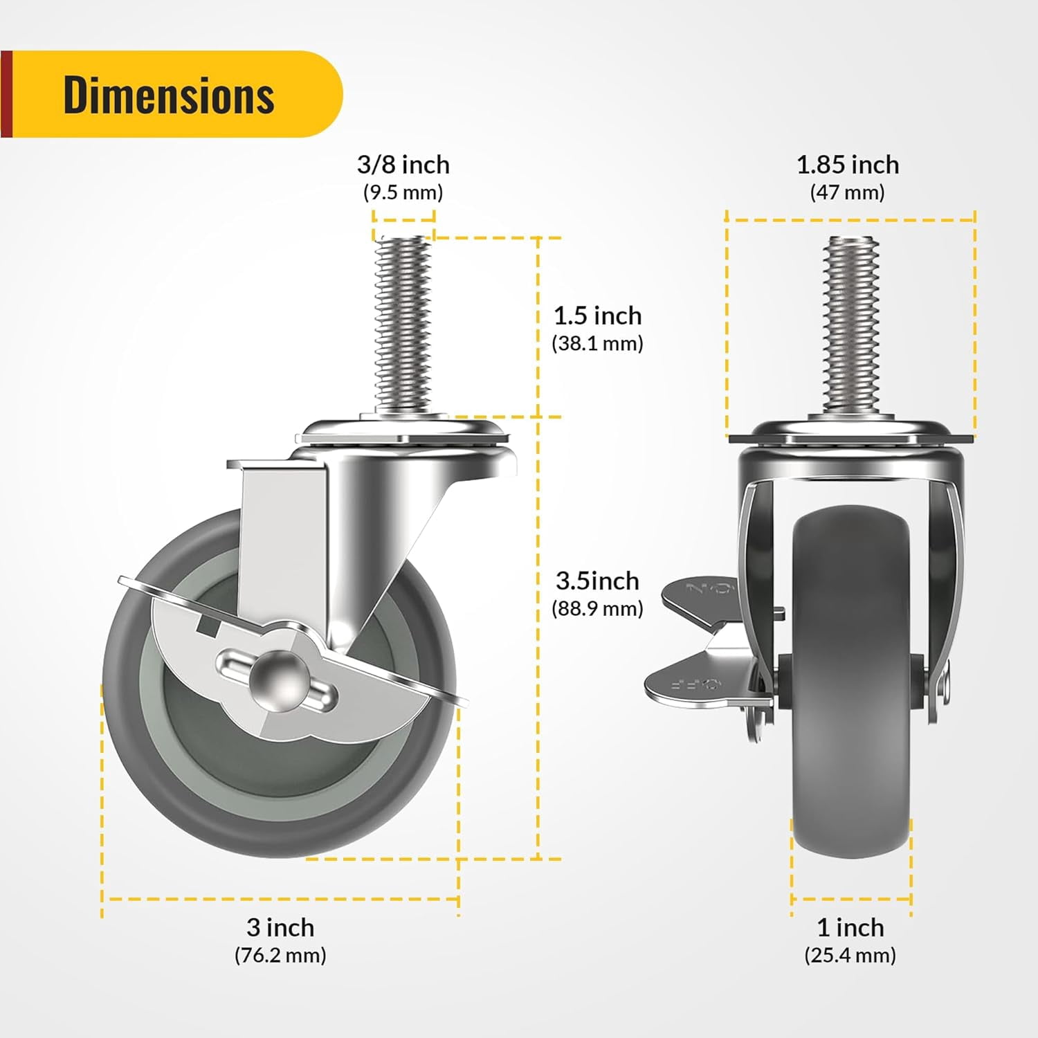 6-Pack 2-Inch Low Profile Swivel Caster Wheels With Threaded Post Mount – Polyurethane Casters For Creeper, Service Cart, Stool & Shop Equipment