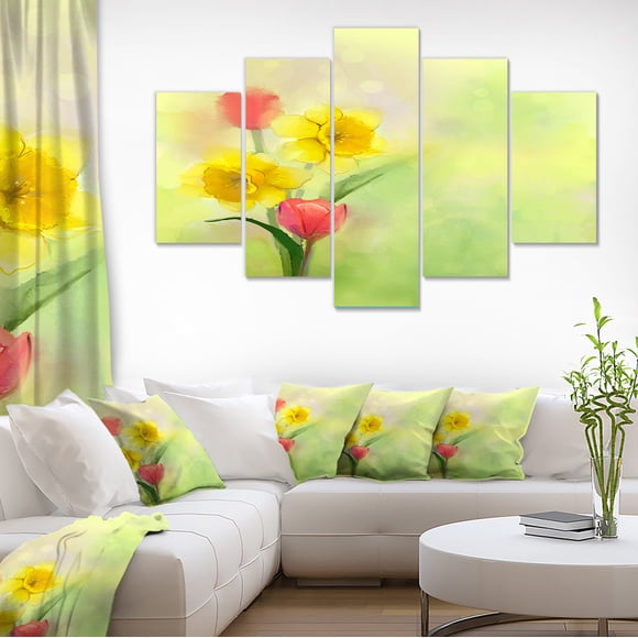 Tulipes et Jonquilles en Couleur Douce et Flou - Toile Florale Art