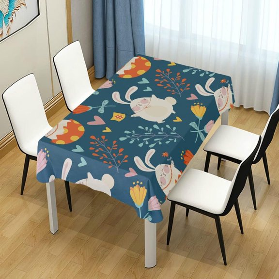 SKYSONIC Easter Bunny Egg Rectangle Tablecloth Spill-Proof Polyester Table Cloth Table Cover for Kitchen Dining Picnic Holiday Party Decoration,60x120 Inch