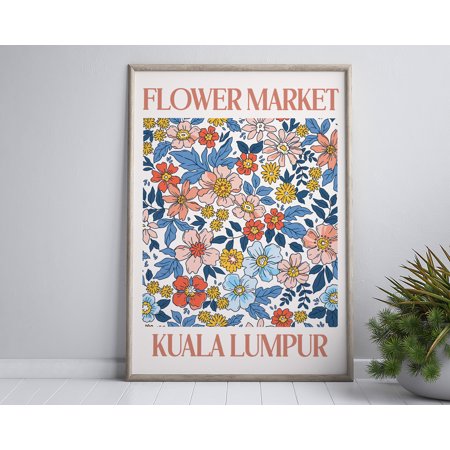 Poster Kuala Lumpur Poster, Flower Market Print, Malaysia Travel Poster, Maximalist Decor, Art, Eclectic Gallery Wall, -UNFRAMED