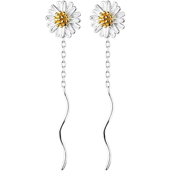 925 Sterling Silver Daisy Dangle Earrings Chain for Women Teens Flower Dangle Earrings Threader Tassel