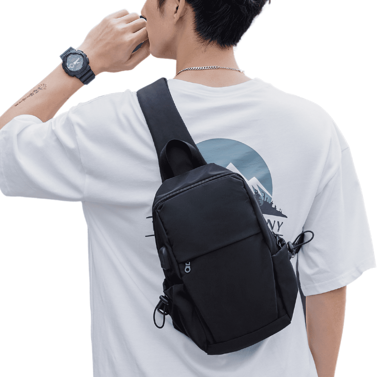 Mens Womens Outdoor Sling Bag Shoulder Messenger Crossbody Pack with USB Charge Port Casual Bag 