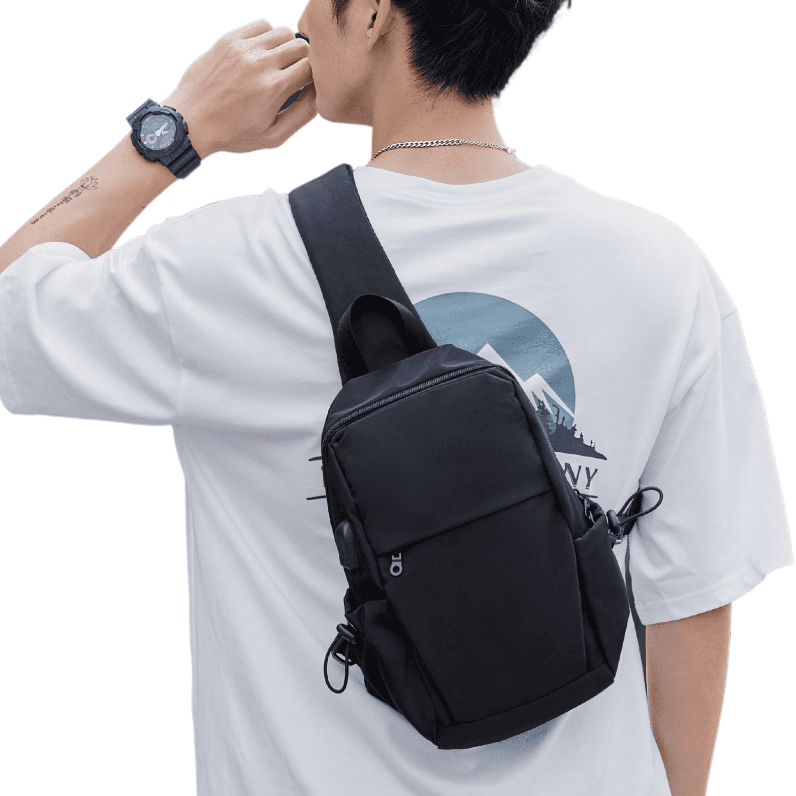 FLOLESS Crossbody Backpack Sling Bag for Men Women, Black Messenger ...