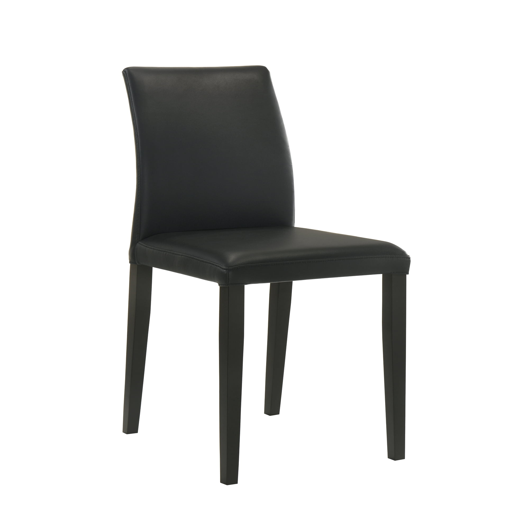 Elyza Full Back Top Grain Leather Upholstered Wood Dining Chairs in Black - Set of 2