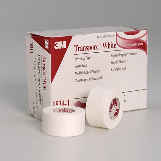 3M Transpore White Dressing Tapes, 1/2" x 10 yds Model 15340, Box of