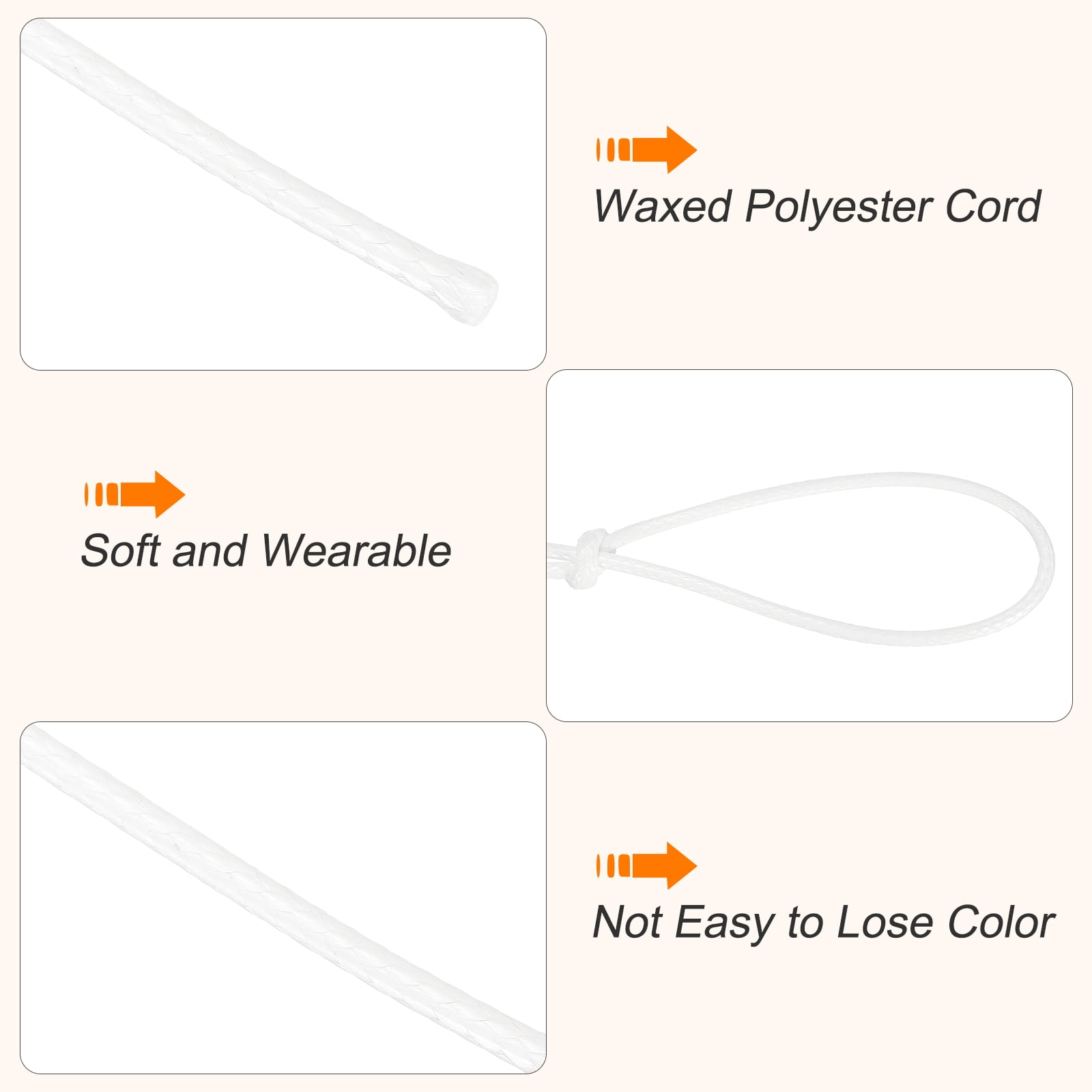 Waxed Cord 2mm Waxed Thread 87 Yard Wax String Leather Cord for Bracelet Making, Necklaces, Beading, Jewelry Making and DIY Crafts(White)
