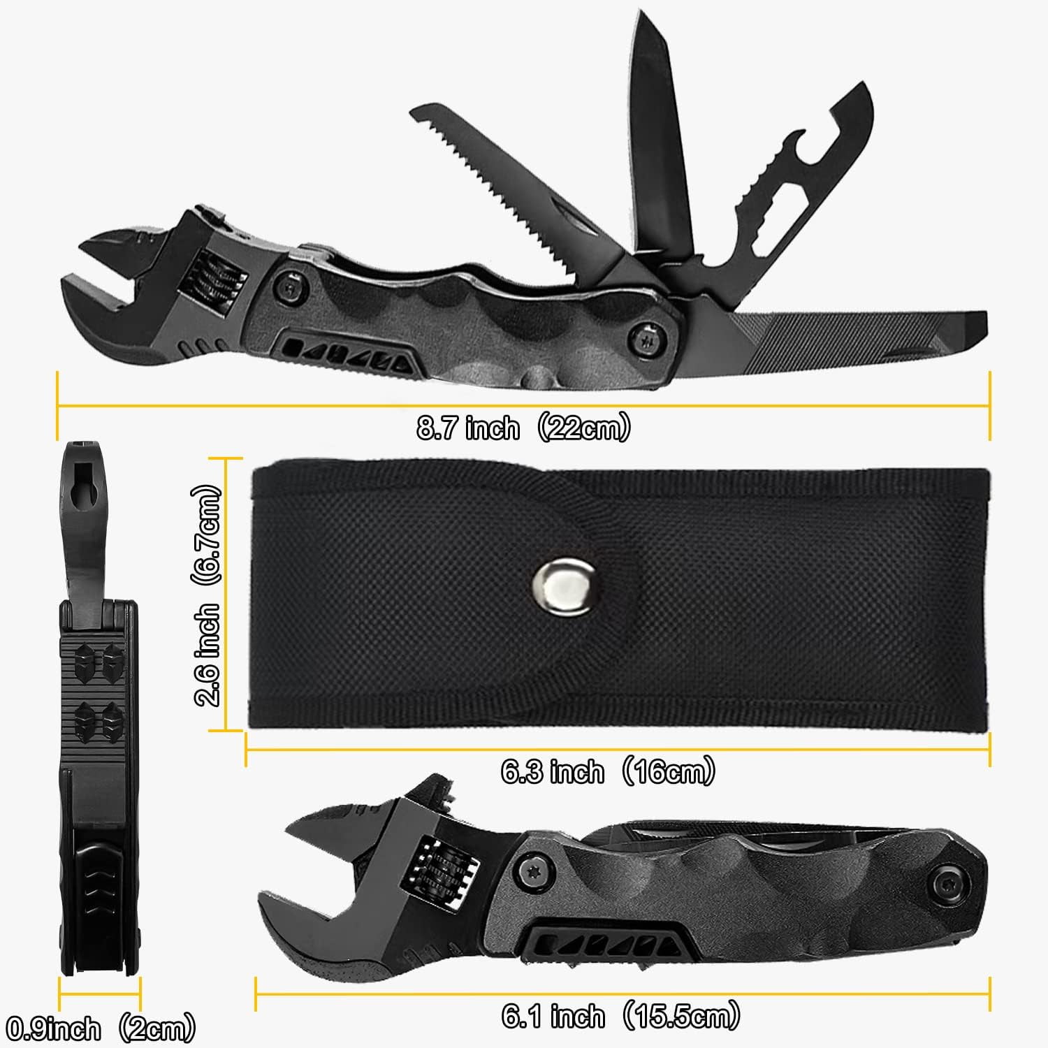 Multitool Wrench Adjustable Wrench with Flathead Phillips Screwdriver Nail File Bottle Can Opener And Screwdriver reservoir Multifunctional Purpose Stainless Steel Tool