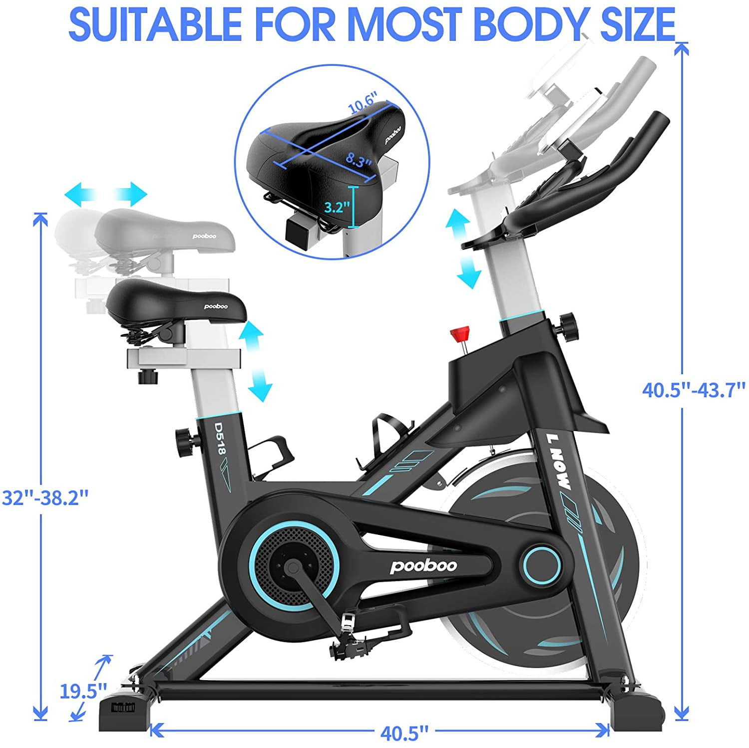 Pooboo Indoor Cycling Bike Magnetic Stationary Exercise Bikes Home Cardio Workout Bicycle Machine 350lb Flywheel Weight 40lbs