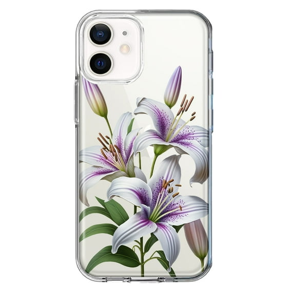 MUNDAZE Apple iPhone 11 White Lavender Lily Purple Lilies Flowers Floral Shockproof Clear Hybrid Protective Phone Case Cover