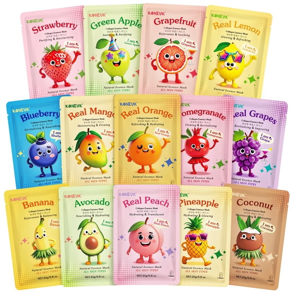 Paquete de 14 mascarillas faciales de frutas KONEUK para niños y adolescentes