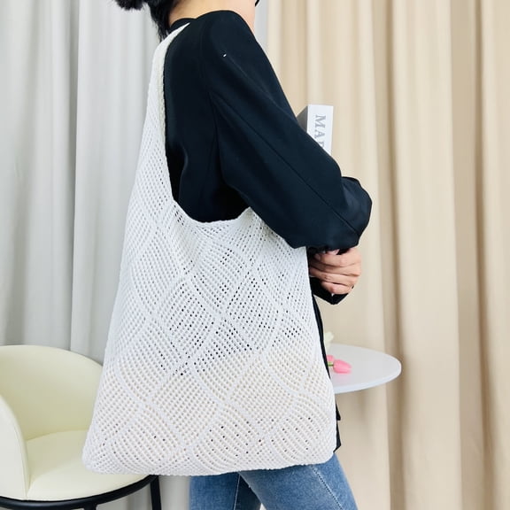 Mesh Beach Tote Bag Shoulder Handbags Knitting Hobo Summer Aesthetic Women's Bag Handmade Weaving