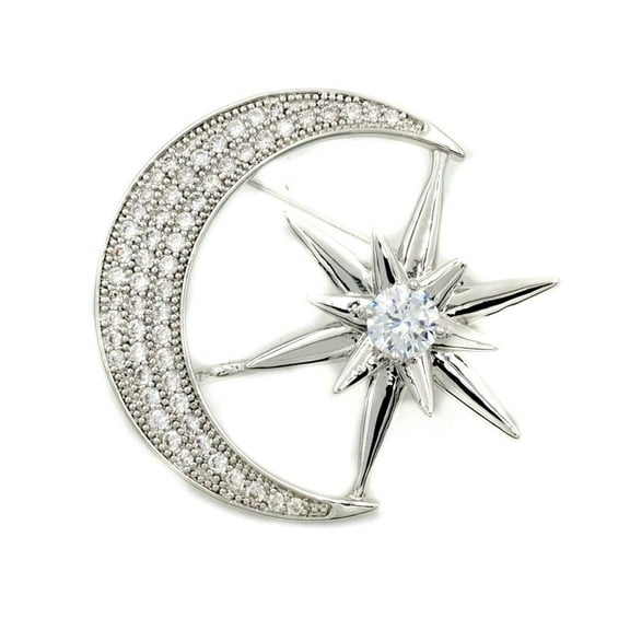 Jewelblings Victorian Antique Hardware Pave Clear CZ Star Crescent Moon Brooches Pins Unisex Planet Jewelry for Business Suit Formal Dress