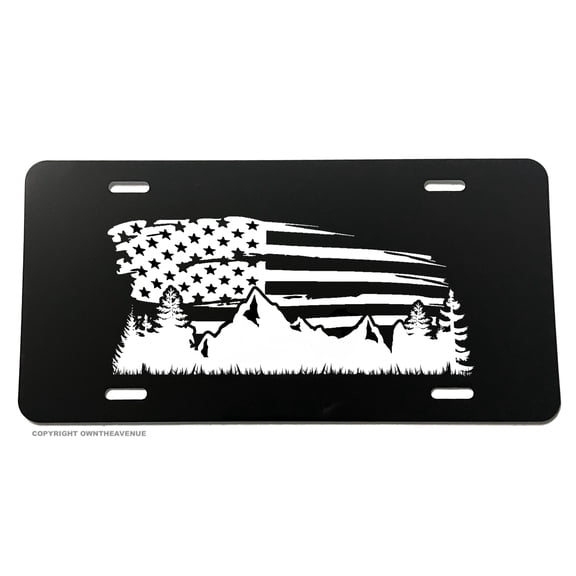 Mountain Range Flag Landscape Scene Hiking Camping License Plate Cover
