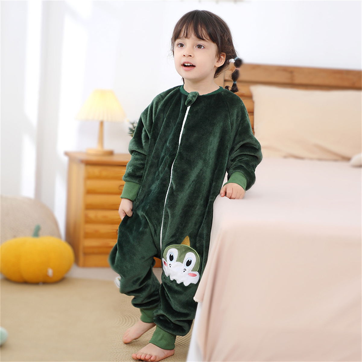 WIBACKER 9M-6Y Baby Warm Flannel Sleeping Bag with Feet, Dinosaur Sleepsuit, Kids Toddler Boys Girls Double Zipper Wearable Sleep Sack