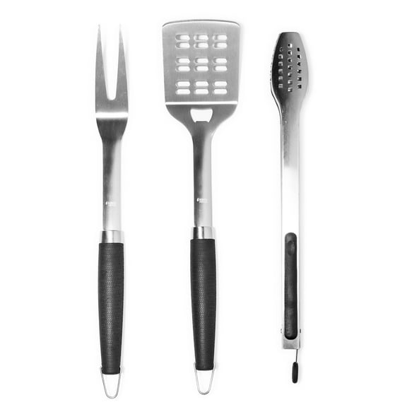 Gibson Home Sawyer 3 Piece Stainless Steel BBQ Tool Set in Silver and Black