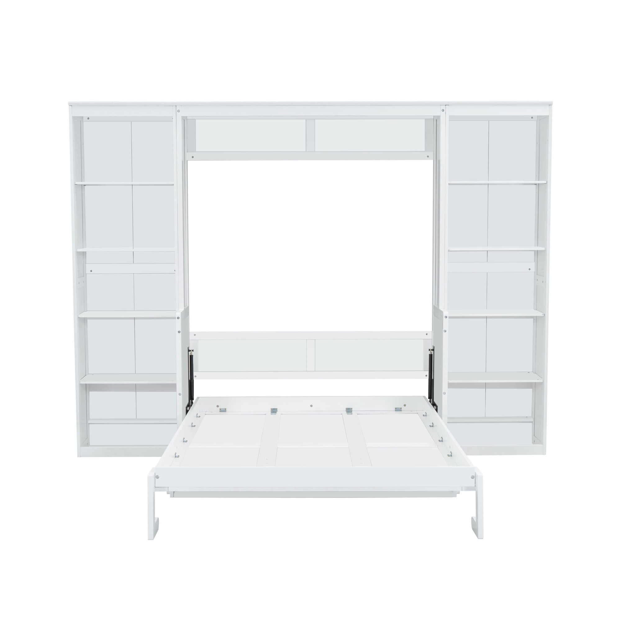 Euroco Wood Full Size Murphy Bed with Desk and Shelves, Space-Saving Wall Bed for Bedroom