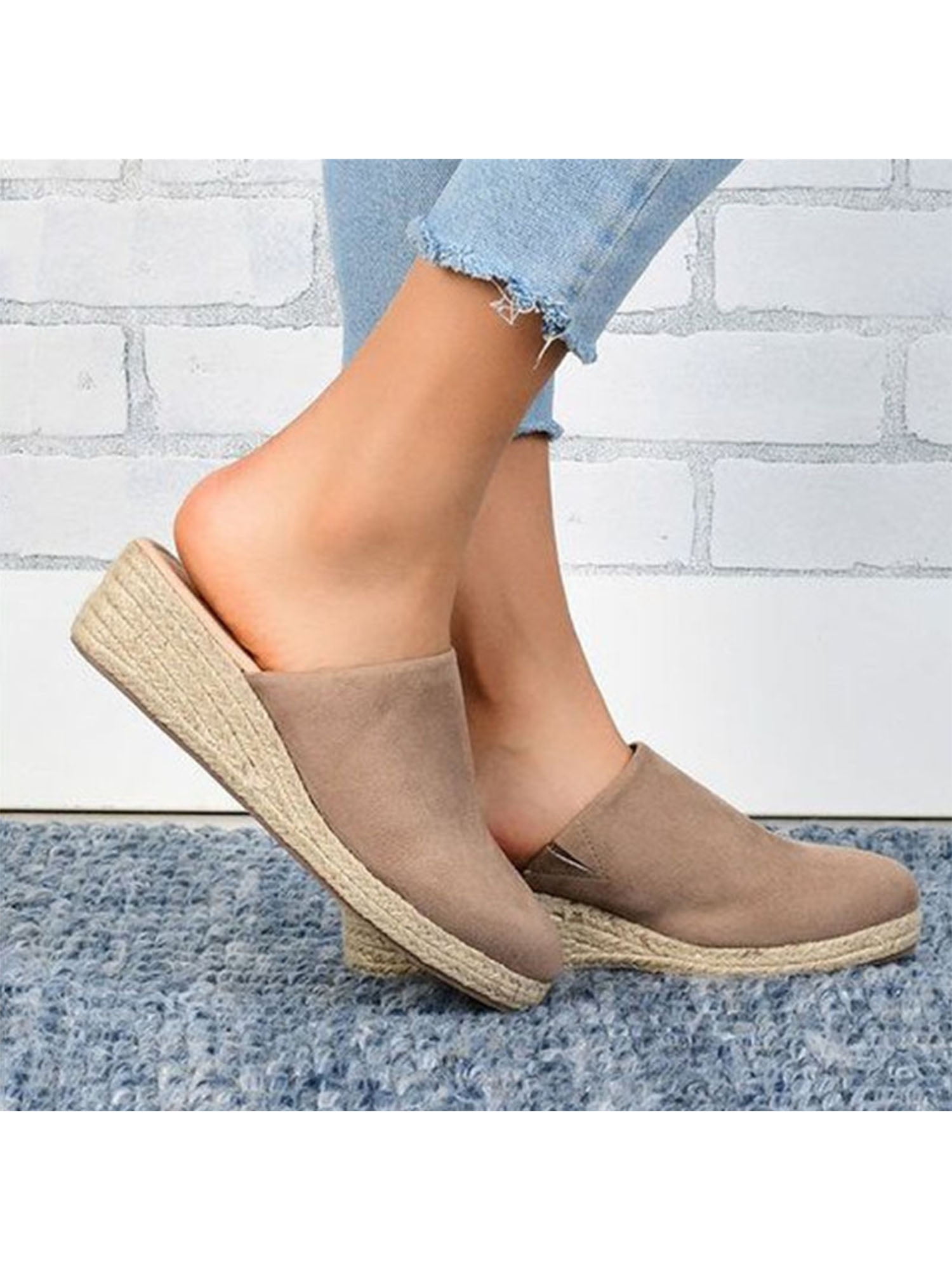 Colisha Womens Espadrilles Wedges Mule Shoes Platform Closed Toe Slip on Slides Sandals - Walmart.com