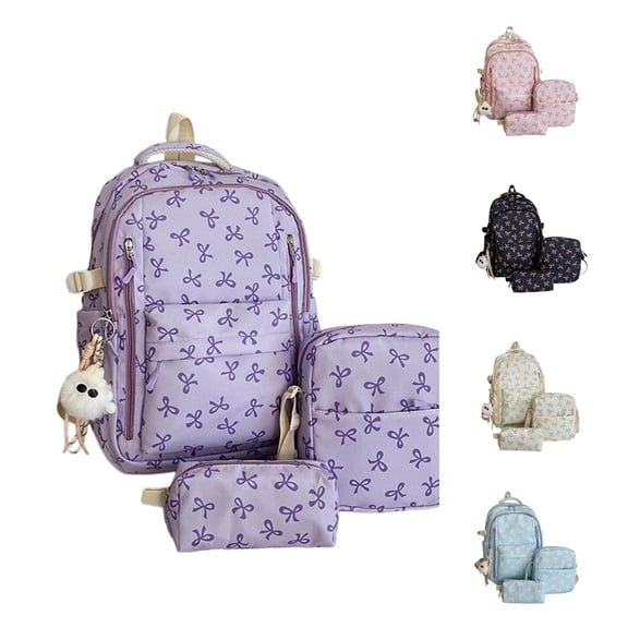 FYDUU Bow Backpack for Girls School Bag 3 Piece Backpack Set Bookbags with Lunch Box Pencil Case for Everyday Back to School Supplies