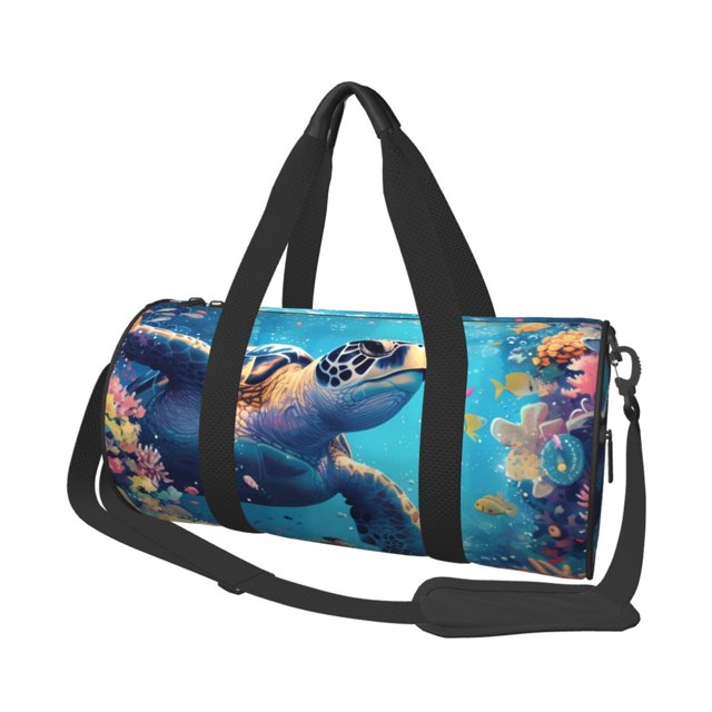 Fotbe Colorful Underwater Plant Turtle Bolsa Deportiva de Lona Plegable con Estampado, Bolsa de Gimnasio con Bolsillo Seco/Húmedo, Bolsa de Viaje Ultraligera de Gran Capacidad