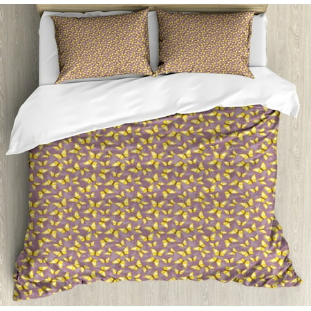 Butterfly Duvet Cover Set King Size Insects With Yellow And