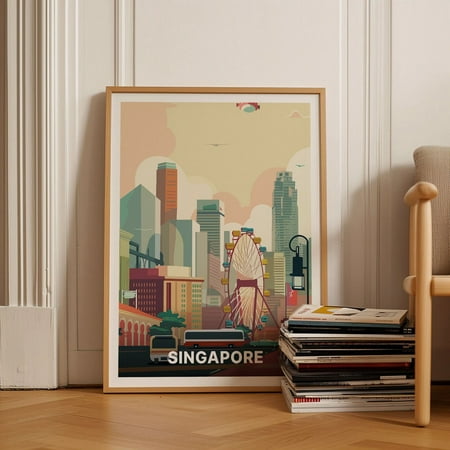 Singapore Skyline Asian Cityscape Travel Wall Decor, Unframed Paper Poster 8x10in