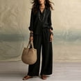 thumbnail image 5 of BRELIL Women Plus Size Two Piece Outfits Sets Long Sleeve Collared Button Shirt Wide Leg Pants Casual Lounge Set Solid Boho Vacation Travel Matching Tracksuit, Black 2XL, 5 of 6