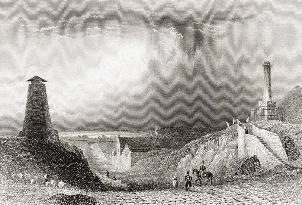 Road Across The Plain Of Waterloo Belgium Early 19Th Century The Gordon Monument (Right) And The Hannover Monument (Left) From The History Of England Published 1859 Canvas Art - Ken Welsh Design Pics