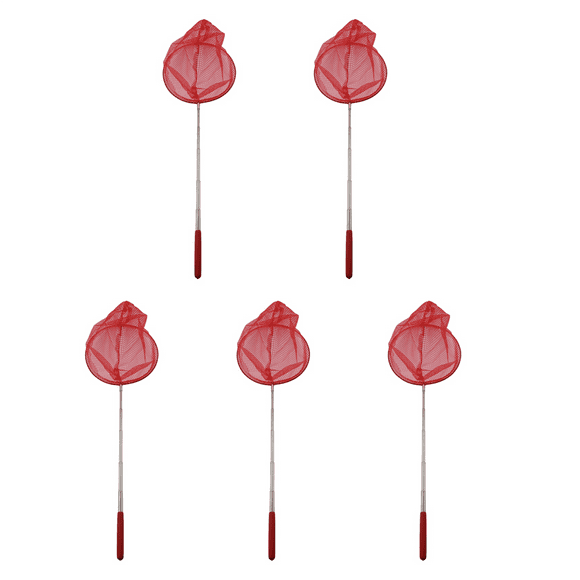 5X Outdoor Catching Catching Butterfly Net Fishing Net Bag Stainless Steel Telescopic Fishing Net Tool Red
