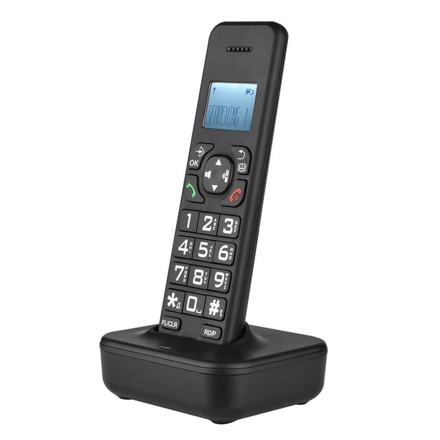Teléfono Inalámbrico D1102B con Contestador Automático, Identificador de Llamadas y Llamada en Espera, Pantalla LCD Retroiluminada de 1,6 Pulgadas, 3 Líneas, Enchufe Europeo Negro