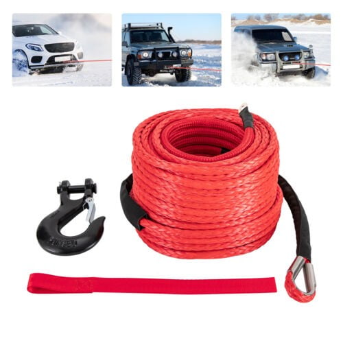 3/8" x 100ft Synthetic Winch Rope with Hook - 23,809 lbs Breaking Strength