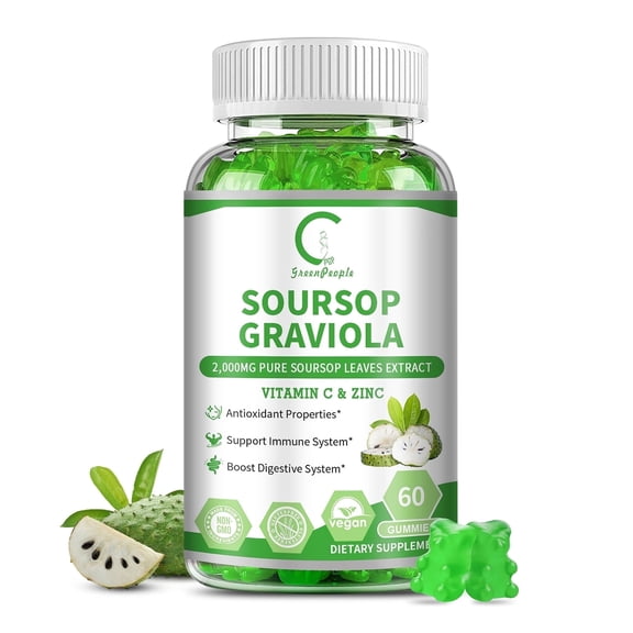 Soursop Graviola Gummies, 2000mg Organic Soursop Leaves and Seeds Extract with Vitamin C, Zinc, Digestive, Immune Support and Antioxidant Properties, 60 Gummies