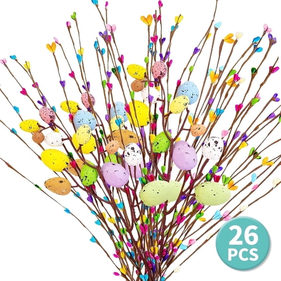 Artificial Easter Spray Vine with Pastel Eggs - 15.7 inch Spring Floral Stems for Centerpieces,Easter decoration and Wreath Making,26 Pcs