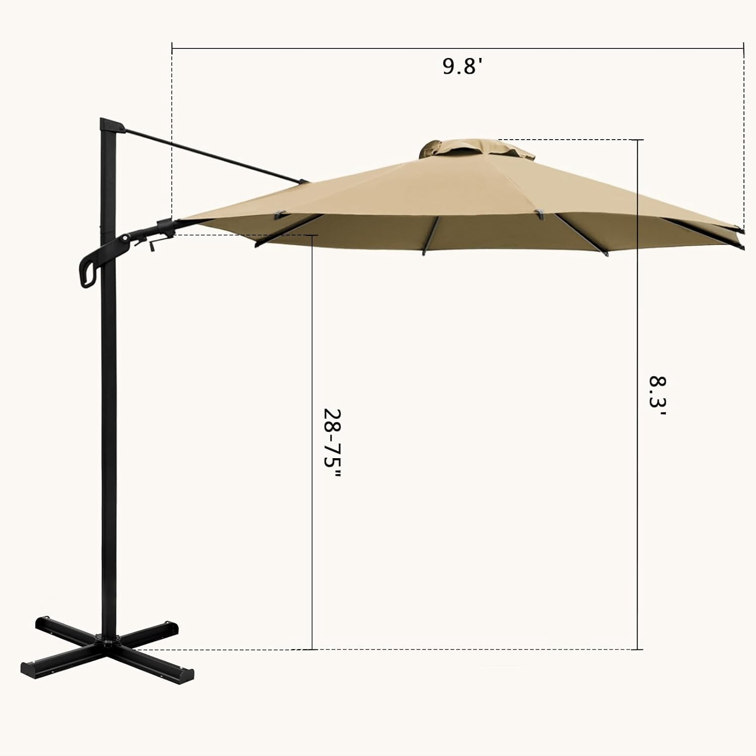 Abba Patio 10ft Outdoor Hanging Offset Cantilever Umbrella w/360°Rotation and Easy Tilt, 8 Ribs, Brown