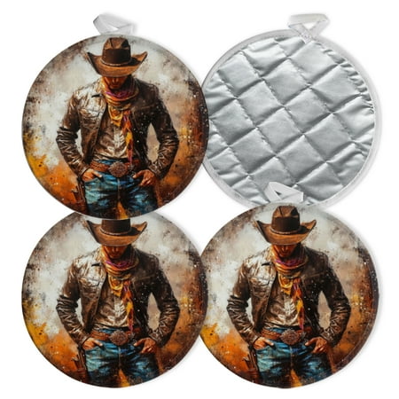 

4 PCS Pot Holders for Kitchen Potholders Sets with Hook for Oven Cooking Baking Western Cowboy